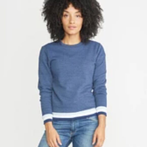 Marine Layer Jenny Crewneck Carolina Blue Stripe Rib Trim Pullover Sweatshirt S - Picture 6 of 6